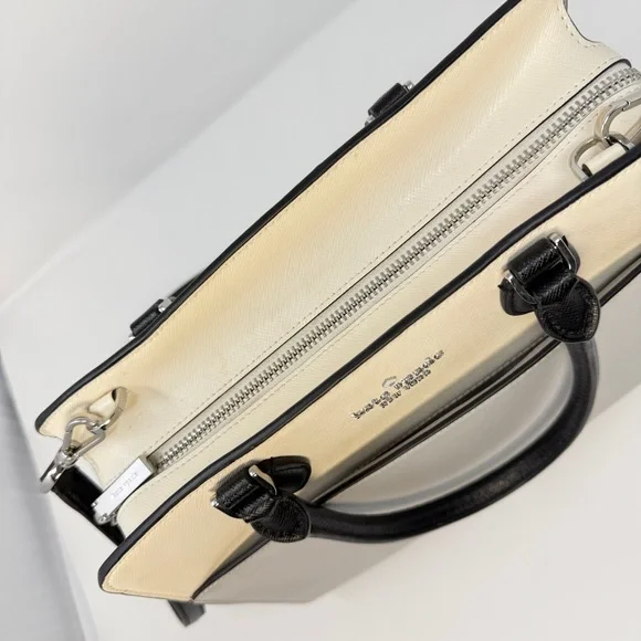 Kate Spade Madison Colorblock Saffiano Medium Satchel Bag Cream/Plat. Gray/Black - Picture 8 of 17